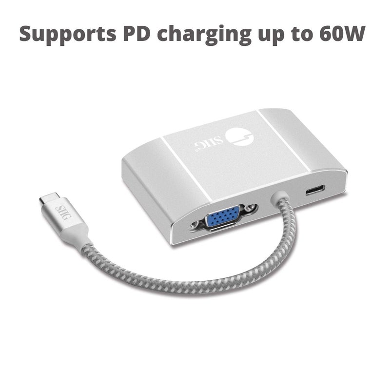 SIIG USB-C to HDMI/DVI/VGA Video Monitor Adapter with 60W Laptop Charging PD - USB Type-C Multiport Display Converter Dock - Thunderbolt 3 Compatible for MacBook, Chromebook, More CB-TC0911-S1 - Image 4